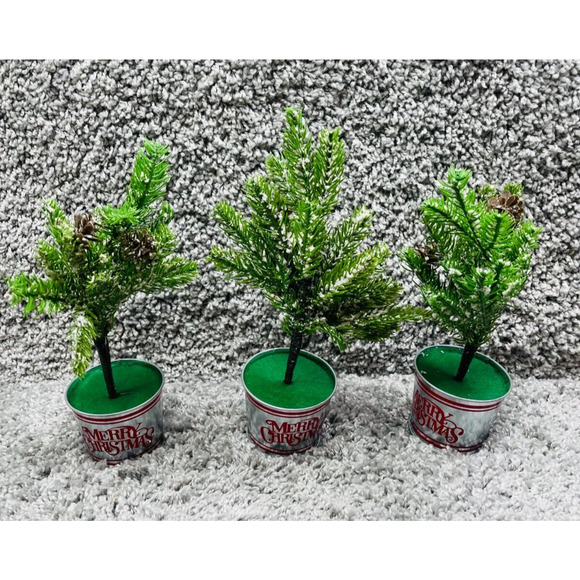 Lot of 3 Mini Potted Artificial Green Christmas Tree Tabletop Decoration 11" - Picture 1 of 8